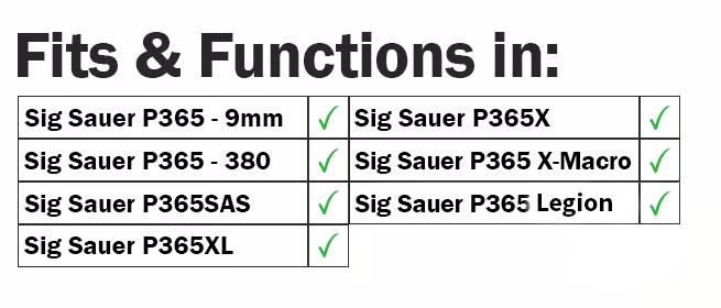 Sig Sauer P365 Titanium Striker Assembly Compatibility Graphic